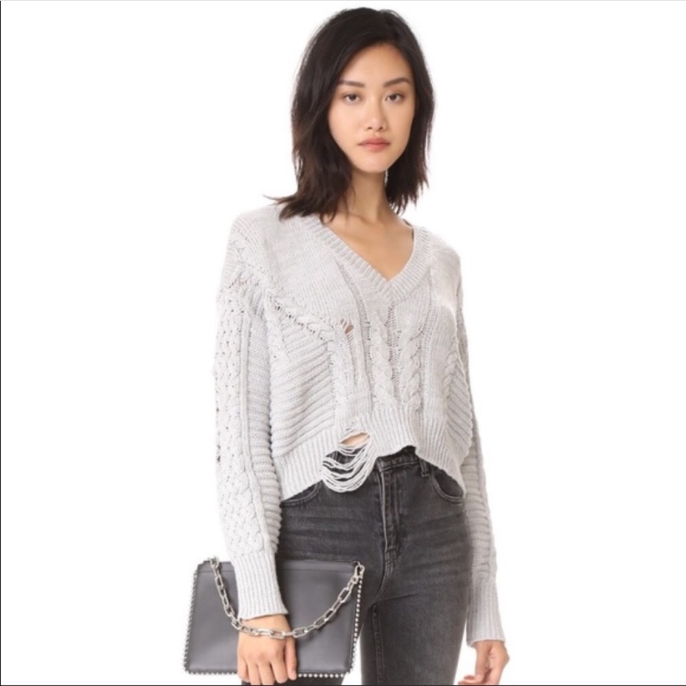 Wildfox Distressed Cableknit Sweater Nancy Grey